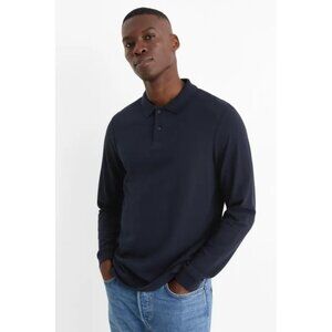 NWT Men's Long Sleeve Polo Shirt, Blue, M